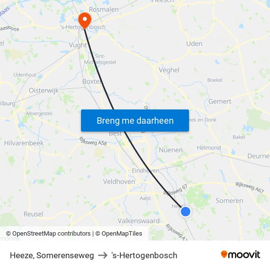 Heeze, Somerenseweg to 's-Hertogenbosch map