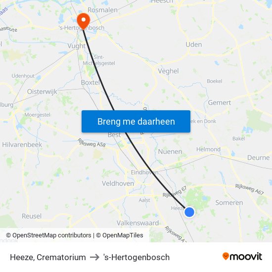 Heeze, Crematorium to 's-Hertogenbosch map