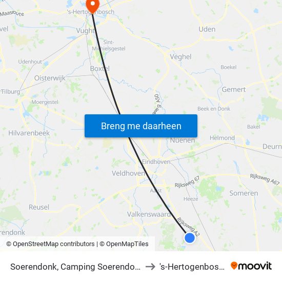 Soerendonk, Camping Soerendonk to 's-Hertogenbosch map