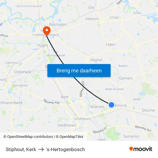 Stiphout, Kerk to 's-Hertogenbosch map