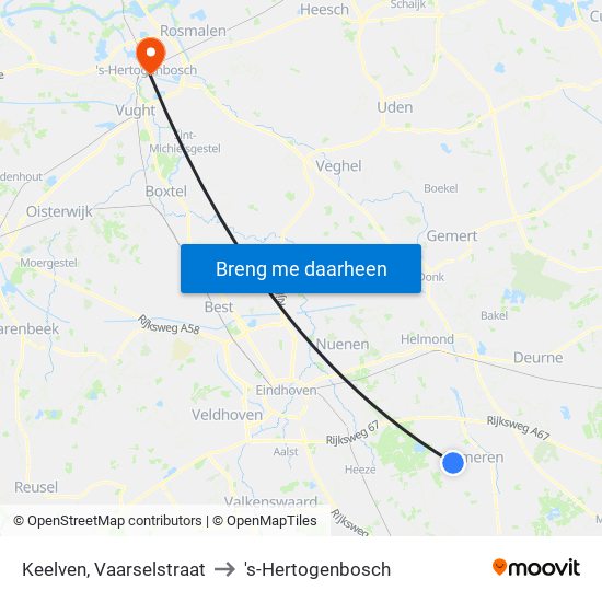 Keelven, Vaarselstraat to 's-Hertogenbosch map