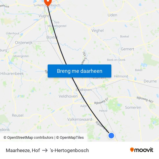 Maarheeze, Hof to 's-Hertogenbosch map