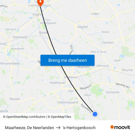 Maarheeze, De Neerlanden to 's-Hertogenbosch map