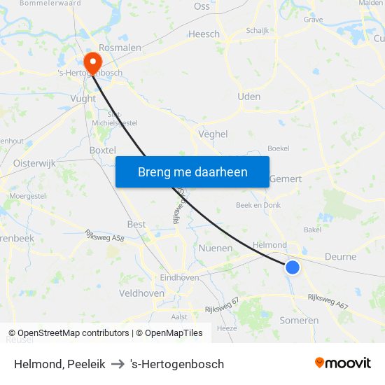 Helmond, Peeleik to 's-Hertogenbosch map