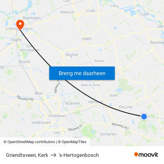 Griendtsveen, Kerk to 's-Hertogenbosch map