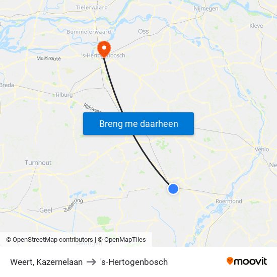 Weert, Kazernelaan to 's-Hertogenbosch map