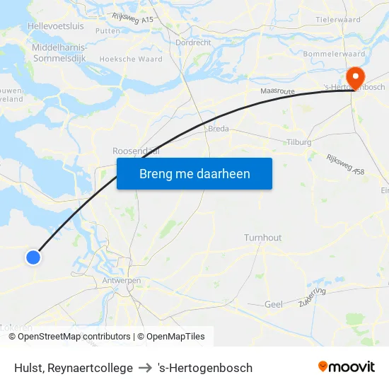 Hulst, Reynaertcollege to 's-Hertogenbosch map