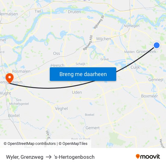 Wyler, Grenzweg to 's-Hertogenbosch map