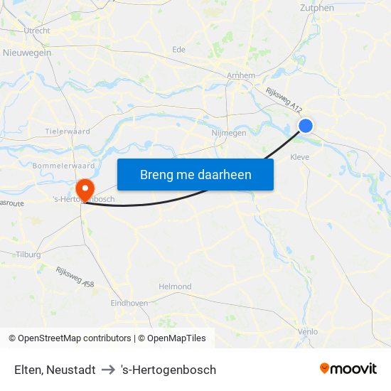 Elten, Neustadt to 's-Hertogenbosch map
