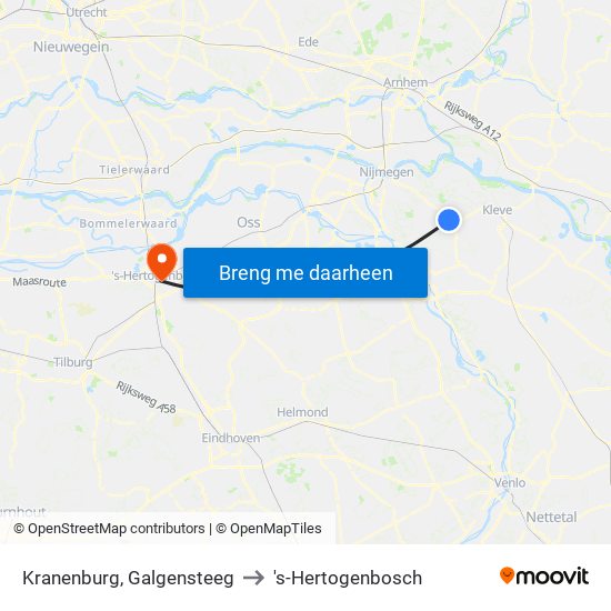 Kranenburg, Galgensteeg to 's-Hertogenbosch map