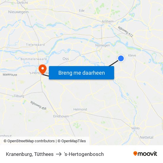 Kranenburg, Tütthees to 's-Hertogenbosch map