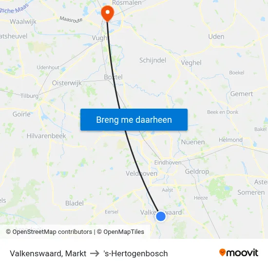 Valkenswaard, Markt to 's-Hertogenbosch map