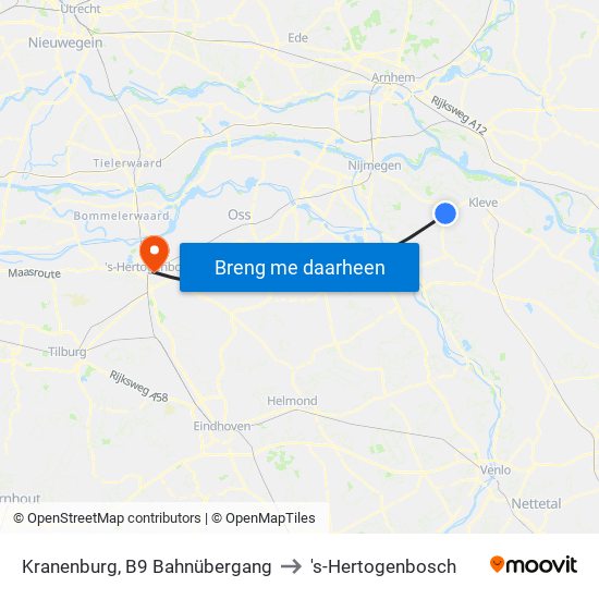 Kranenburg, B9 Bahnübergang to 's-Hertogenbosch map