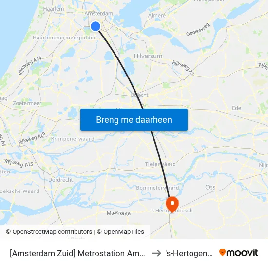[Amsterdam Zuid] Metrostation Amsterdam Zuid to 's-Hertogenbosch map