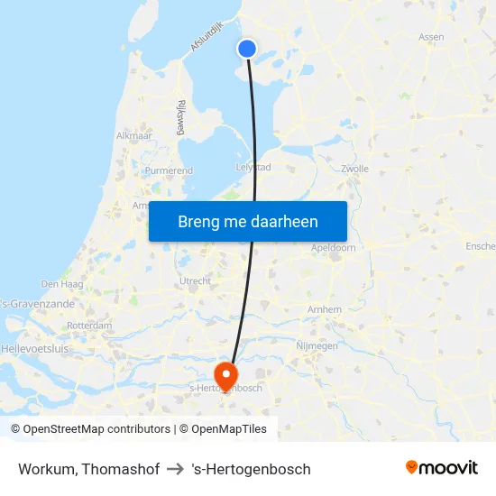 Workum, Thomashof to 's-Hertogenbosch map