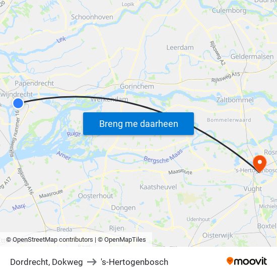 Dordrecht, Dokweg to 's-Hertogenbosch map