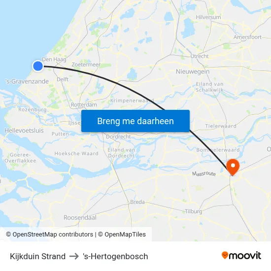 Kijkduin Strand to 's-Hertogenbosch map