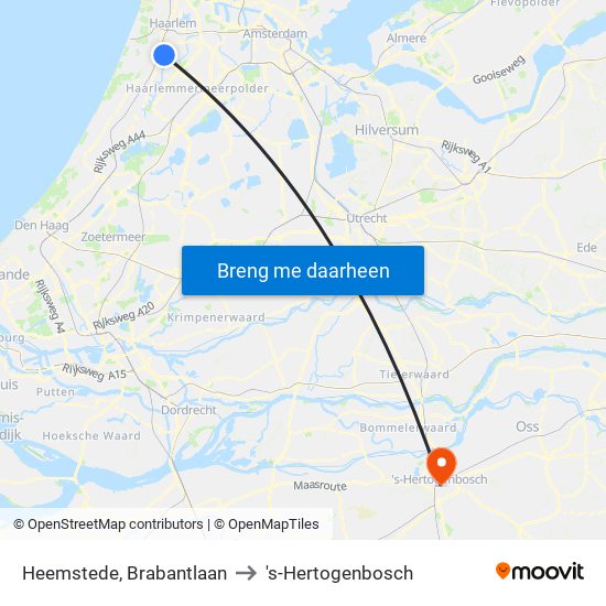 Heemstede, Brabantlaan to 's-Hertogenbosch map