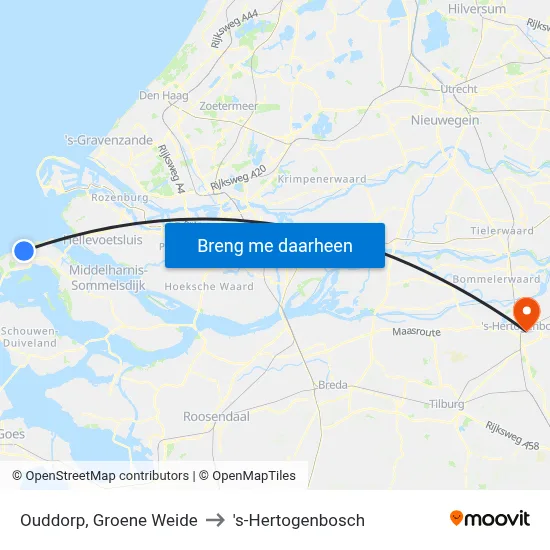 Ouddorp, Groene Weide to 's-Hertogenbosch map