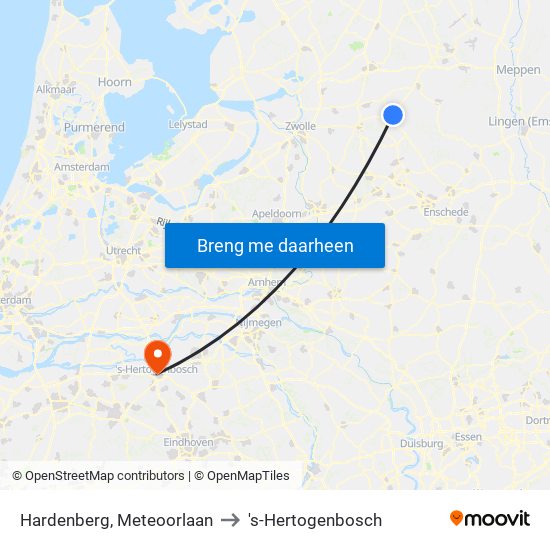 Hardenberg, Meteoorlaan to 's-Hertogenbosch map