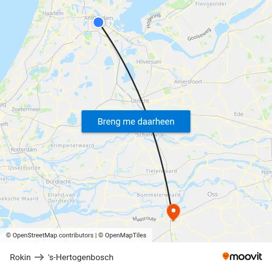 Rokin to 's-Hertogenbosch map