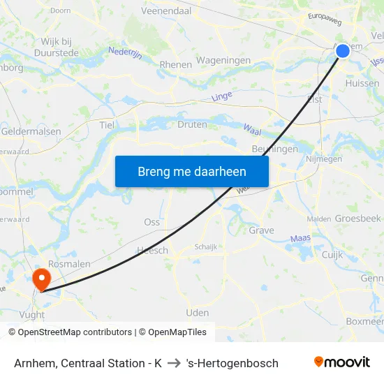 Arnhem, Centraal Station - K to 's-Hertogenbosch map