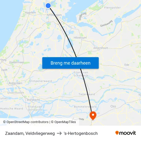 Zaandam, Veldvliegerweg to 's-Hertogenbosch map
