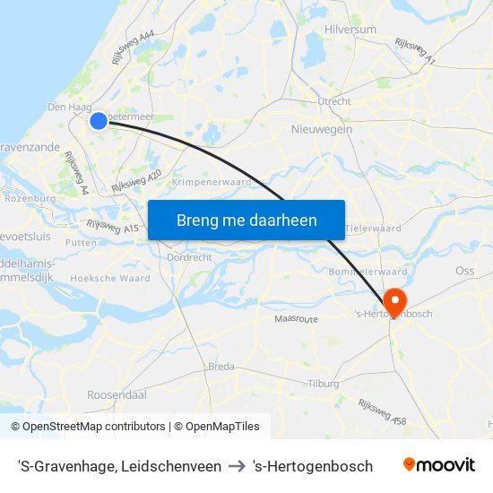 'S-Gravenhage, Leidschenveen to 's-Hertogenbosch map