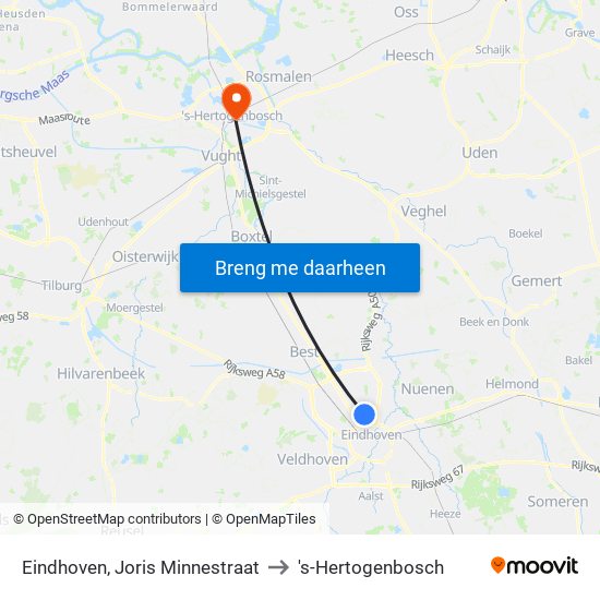 Eindhoven, Joris Minnestraat to 's-Hertogenbosch map