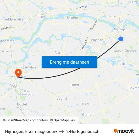 Nijmegen, Erasmusgebouw to 's-Hertogenbosch map