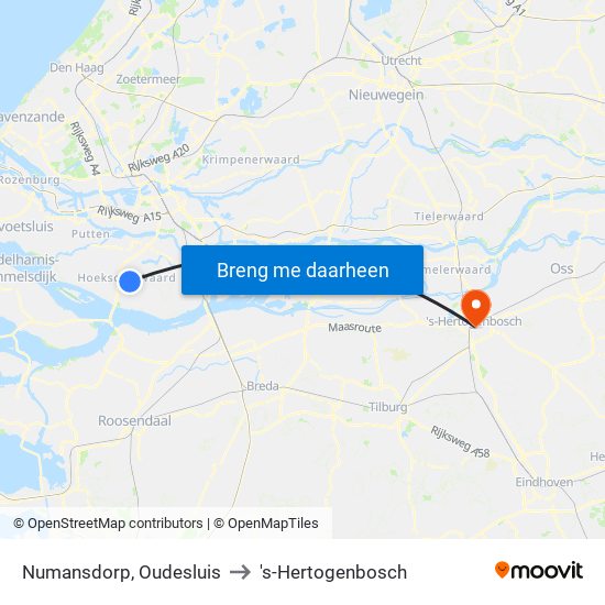 Numansdorp, Oudesluis to 's-Hertogenbosch map
