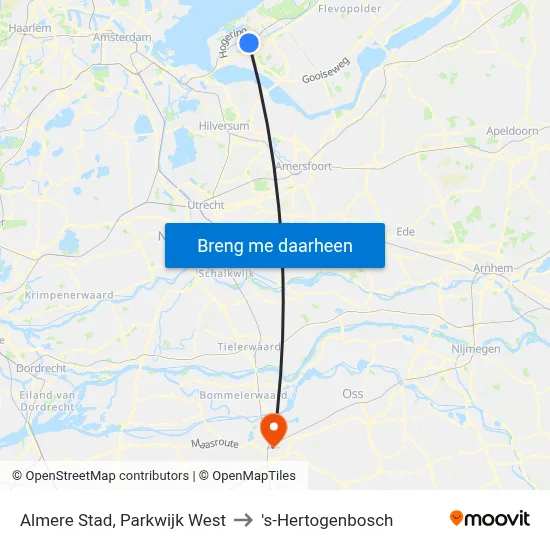 Almere Stad, Parkwijk West to 's-Hertogenbosch map