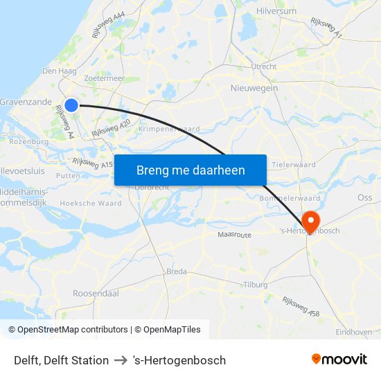 Delft, Delft Station to 's-Hertogenbosch map