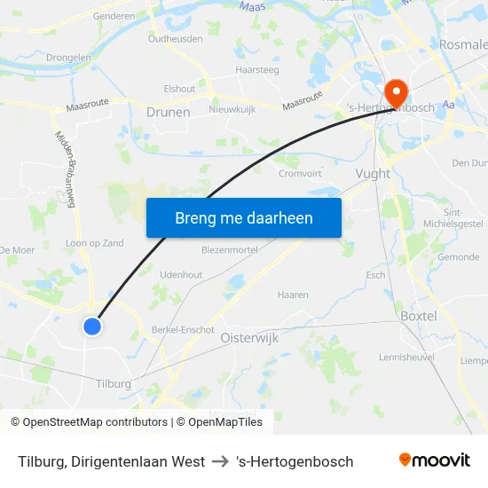 Tilburg, Dirigentenlaan West to 's-Hertogenbosch map