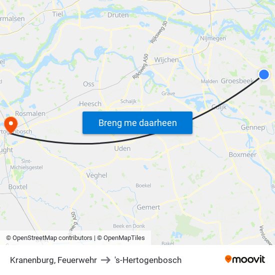 Kranenburg, Feuerwehr to 's-Hertogenbosch map