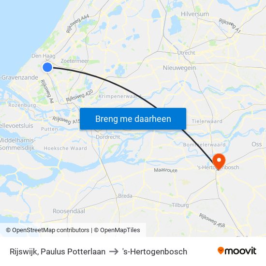 Rijswijk, Paulus Potterlaan to 's-Hertogenbosch map