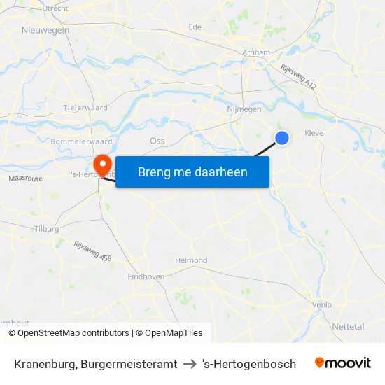 Kranenburg, Burgermeisteramt to 's-Hertogenbosch map