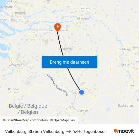 Valkenburg, Station Valkenburg to 's-Hertogenbosch map