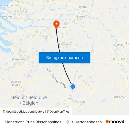 Maastricht, Prins Bisschopsingel to 's-Hertogenbosch map