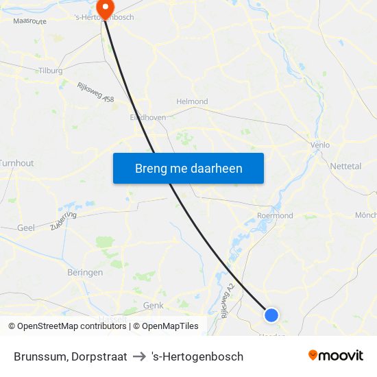 Brunssum, Dorpstraat to 's-Hertogenbosch map