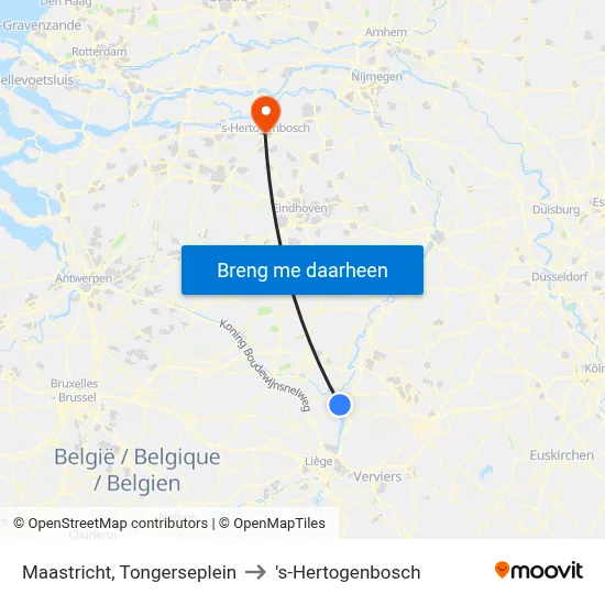 Maastricht, Tongerseplein to 's-Hertogenbosch map
