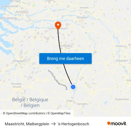 Maastricht, Malbergplein to 's-Hertogenbosch map