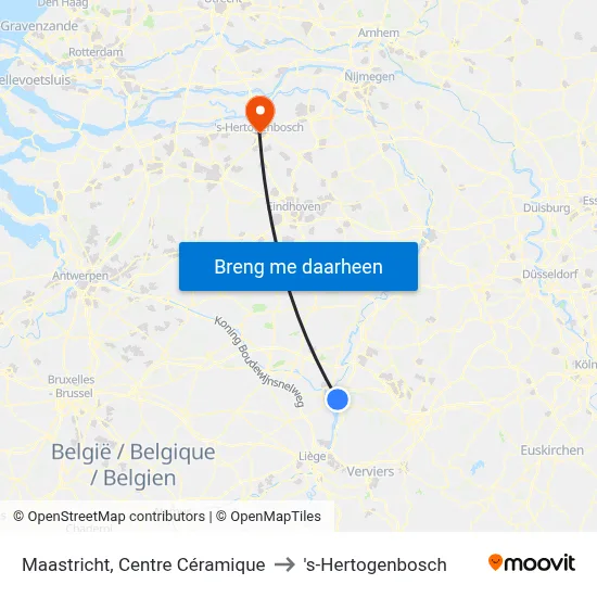 Maastricht, Centre Céramique to 's-Hertogenbosch map