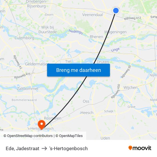 Ede, Jadestraat to 's-Hertogenbosch map
