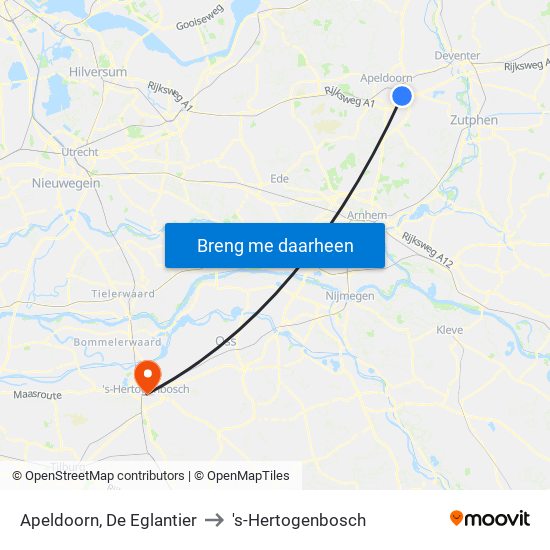 Apeldoorn, De Eglantier to 's-Hertogenbosch map