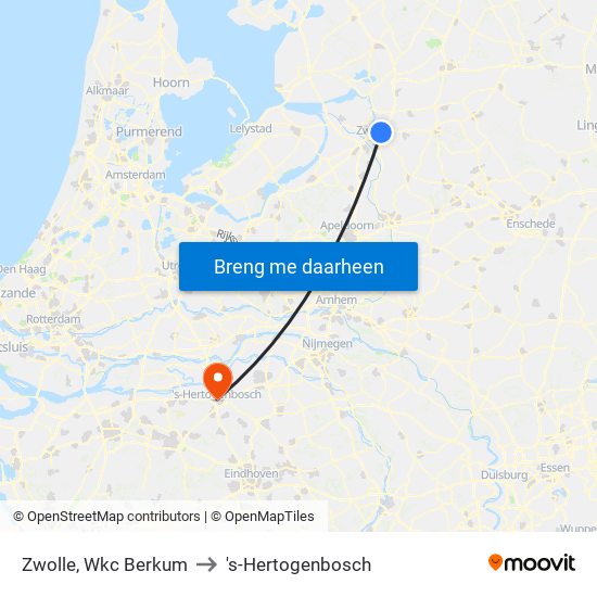 Zwolle, Wkc Berkum to 's-Hertogenbosch map