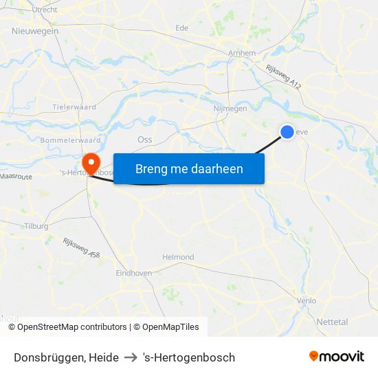 Donsbrüggen, Heide to 's-Hertogenbosch map