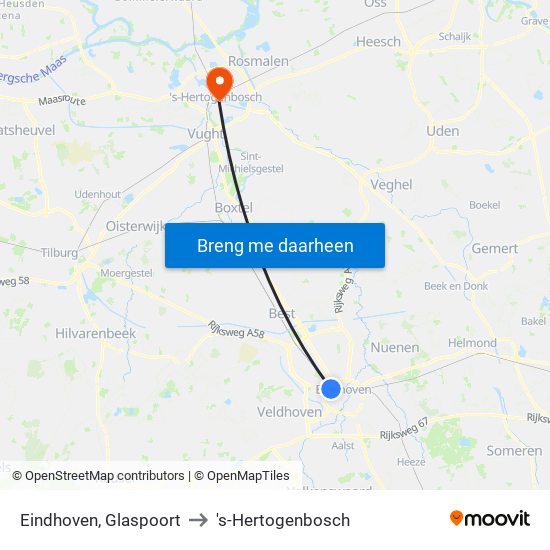 Eindhoven, Glaspoort to 's-Hertogenbosch map