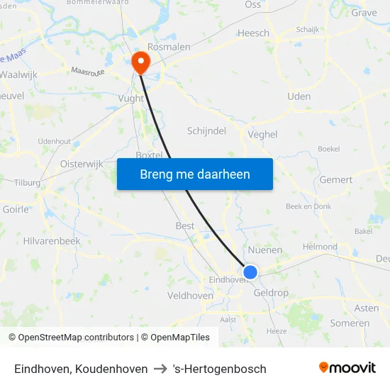 Eindhoven, Koudenhoven to 's-Hertogenbosch map