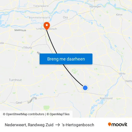 Nederweert, Randweg Zuid to 's-Hertogenbosch map